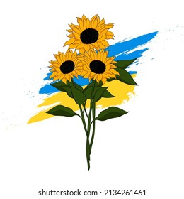 vector illustation of sunflowers with Ukraine flag background