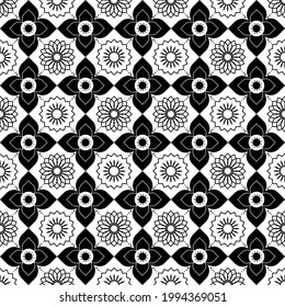 Vector, illustator, Geometric ethnic ikat seamless pattern, Patterns design for fabric,wallpaper,background,wall,tile,carpet,wrapping,clothing,batik,Abstract ethnic geometric pattern,Black floral