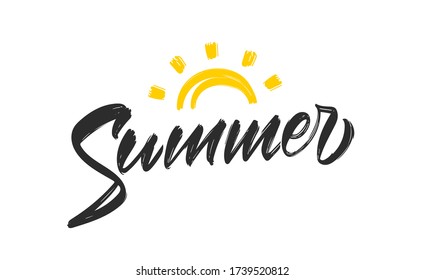 Vektor-Illusion: Handgezeichnete kalligraphische Pinselschrift des Sommers mit Sonne. 