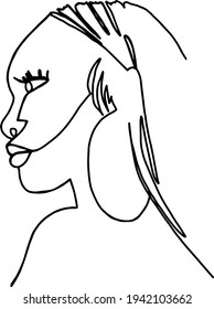 Vector Illustraion With Black Girl In Endless Line Style. Portrait Of  Woman For Print. Surreal Face