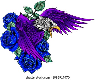 vector illustraion of eagle with flower roses