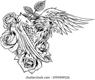 vector illustraion eagle and flower roses