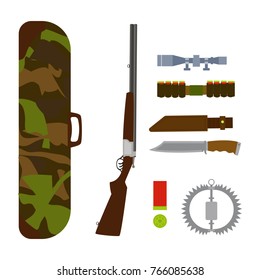 Vector illustraion of hunter weapon gun and hunting accessories
