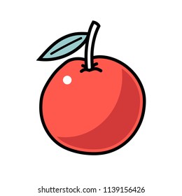 Vector illustraion of stylized graphical apple fruit with branch. Isolated. Black outline