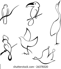 Vector illustraition of Bird Design Set made with simple line only