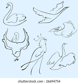 Vector illustraition of Birds Design Set made with simple line only