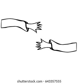 Vector Illustraition. Cartoon Arms or Hands Stretch Towards Each Other.