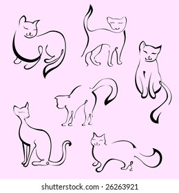 Vector illustraition of Cat Design Set made with simple line only