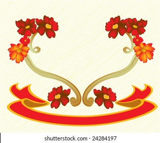 Vector illustraition of elegant floral frame with red banner
