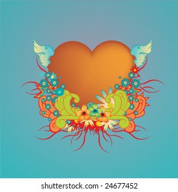 Vector illustraition of elegant floral frame with heart shape