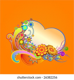 Vector illustraition of elegant floral frame with heart shape