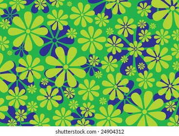 Vector illustraition of green Retro Daisy Pattern  background