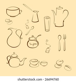 Vector illustraition of kitchen utensil Design Set made with simple line only