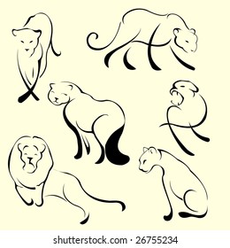 Vector illustraition of Lion Design Set made with simple line only