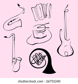 Vector illustraition of Music Instruments Design Set made with simple line only