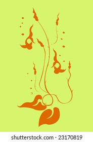 Vector illustraition of retro abstract floral swirl elements with fish and algae