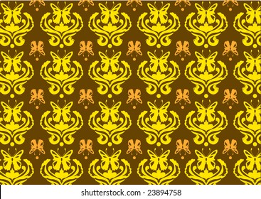Vector illustraition of retro abstract floral  Pattern background decorated with butterflies.