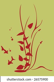 Vector illustraition of retro abstract floral swirl elements with fish and algae