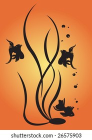 Vector illustraition of retro abstract floral swirl elements with fish and algae