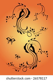 Vector illustraition of retro abstract floral swirl elements