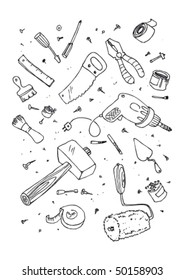 Vector illustraition of tools, hand drawn design set.