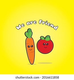 Ilustración vectorial de la verdura, zanahoria y tomate bonitos en el arte del doodle. Adecuado para un contenido multipropósito