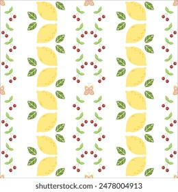 Vector illustratcion. Seamless pattern with Lemons and Cherry for cards, paper print, textil print.