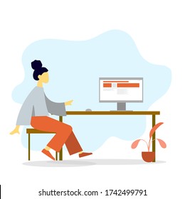 Vector illustrate - cartoon character working from home, Women sitting in the house like Slow Life. Due to the corona virus, Illustrations concept coronavirus COVID-19