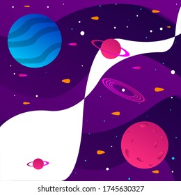 Vector illustrate - colorful space poster with planets and stars.