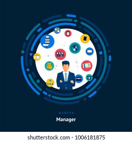 Vector illustrate flat design concept business manager. people skill for business on manage company and staff to success.
