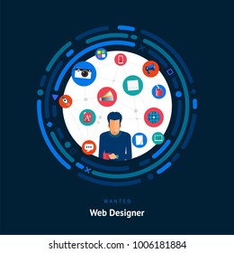 Vector illustrate flat design concept web designer. People work about design website or application and user interface with graphic skill.