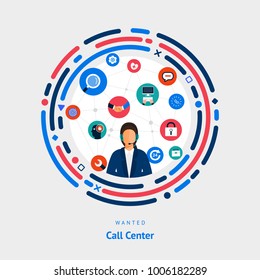 Vector illustrate flat design concept call center. People working about talk telephone to customer get feedback and service solution for all 24 hours.
