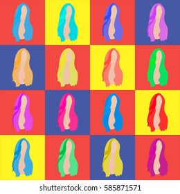 Vector illustrate in flat style. The girl with long hair in different colors.