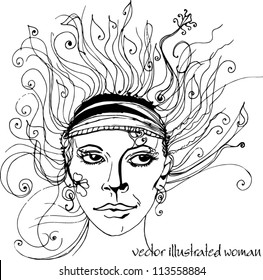 vector Illustrated abstract beautiful woman isolated on white background