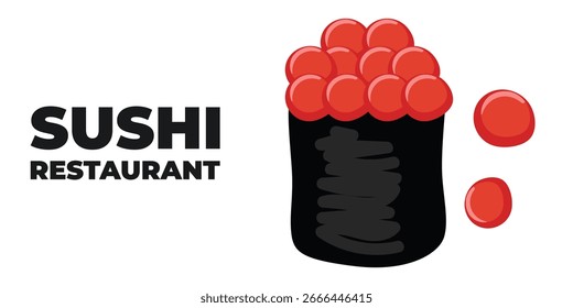 Web publicitario ilustrado de Vector y Anuncio de escritorio con cocina japonesa, comida asiática tradicional que incluye sushi y rollos, perfecto para la marca de restaurantes asiáticos, diseño de menús y promocional