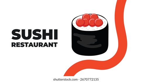 Web publicitario ilustrado de Vector y Anuncio de escritorio con cocina japonesa, comida asiática tradicional que incluye sushi y rollos, perfecto para la marca de restaurantes asiáticos, diseño de menús y promocional