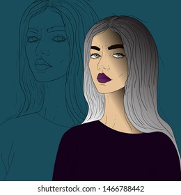 Vector illustrated beautiful girl with white hair