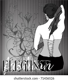 vector illustrated  beautiful woman's back wearing corset