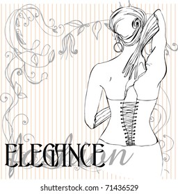 vector illustrated  beautiful woman's back wearing corset