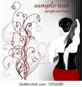 vector illustrated beautiful woman's back wearing corset