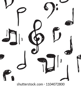 Vector illustrated black ink music notes and keys set pattern
