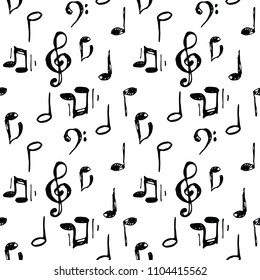 Vector illustrated black ink music notes and keys set pattern

