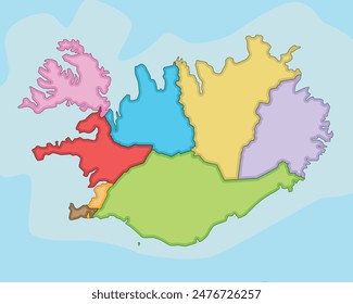 Vector illustrated blank map of Iceland with regions and administrative divisions. Editable and clearly labeled layers.