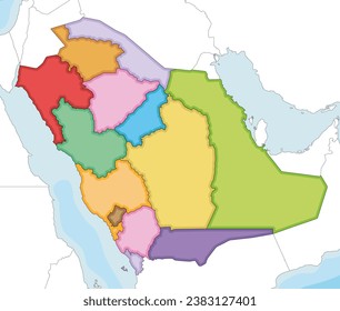 Vector ilustró un mapa en blanco de Arabia Saudita con provincias y divisiones administrativas, y países vecinos. capas editables y claramente etiquetadas.
