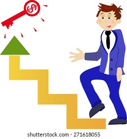 Vector illustrated businessman going for a key