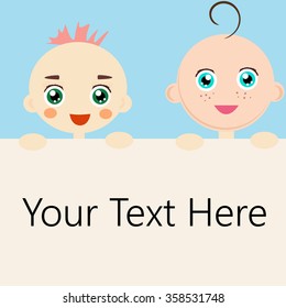 Vector illustrated cartoon babies holding a blank banner.