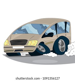 Vector illustrated cartoon car on white background.