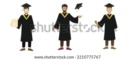 Vector illustrated character set of muslim man graduation 