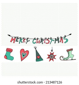 vector illustrated Christmas cards design with cute Christmas elements