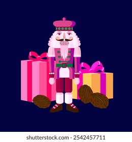 Vector - illustrated christmas motive, nutcracker and gift parcels.